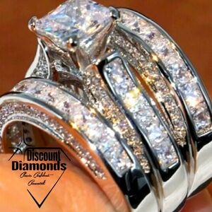 3 Ring Set - Wedding & Engagement Diamond or Cocktail Ring 925 Sterling Silver